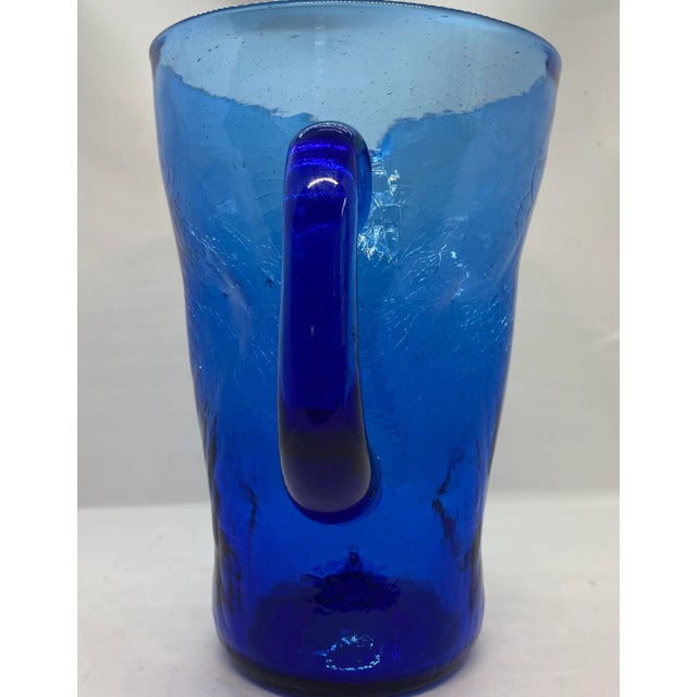 Mid-Century West Virginia Bischoff Glass Company Cobalt Blue Crackle Glass Pitcher For Sale In Washington DC - Image 6 of 12