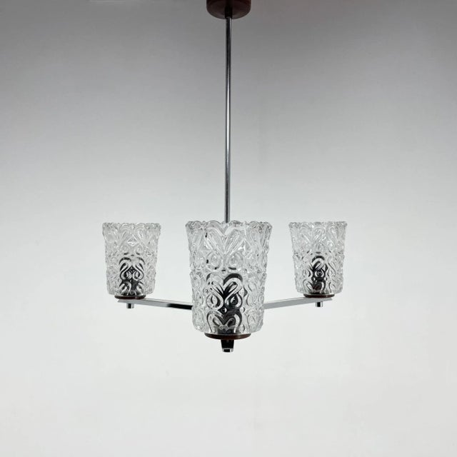 Metal Vintage Chrome & Glass Chandelier, 1970s For Sale - Image 7 of 9