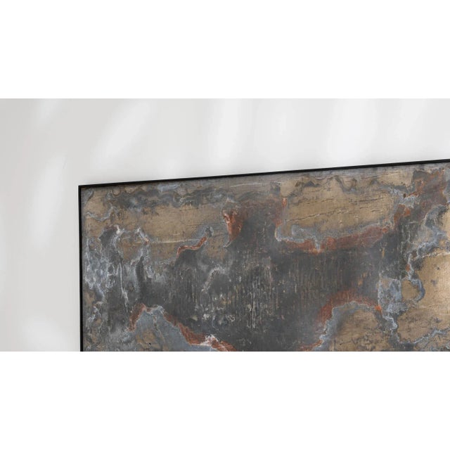 Wood Abstract Metal Artwork in Wooden Frame For Sale - Image 7 of 13