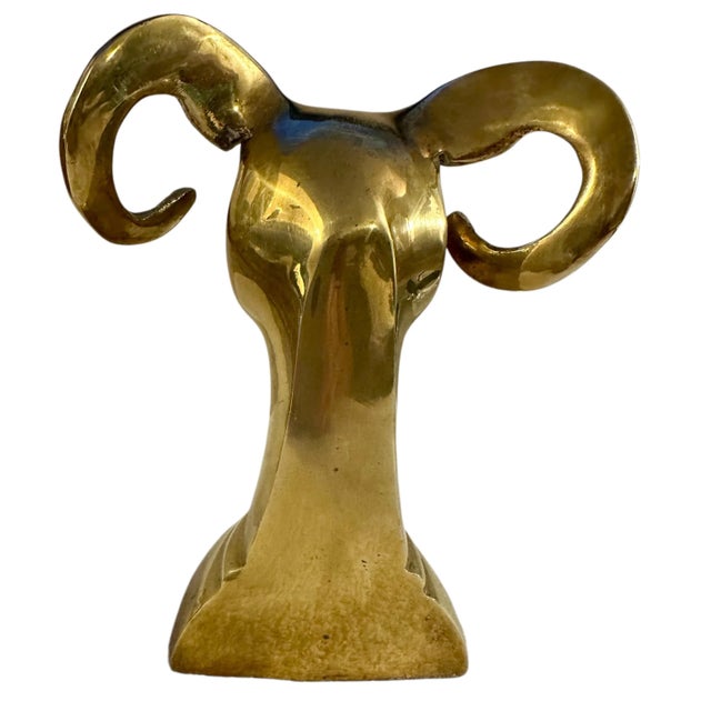 Brass Vintage Brass Rams Head Bookends - A Pair For Sale - Image 8 of 12