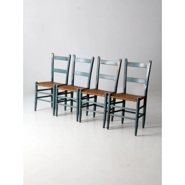 Farmhouse Antique Woven Seat Chairs Set of 4 For Sale - Image 3 of 11
