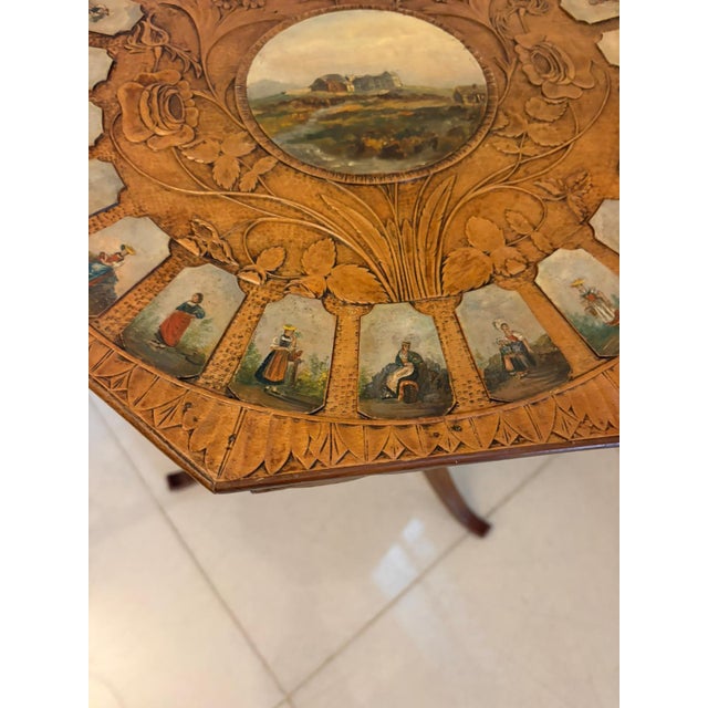 Antique Swiss Black Forest Hand Painted Walnut and Beech Folk Art Occasional Lamp Side Table, 1900 For Sale - Image 9 of 15