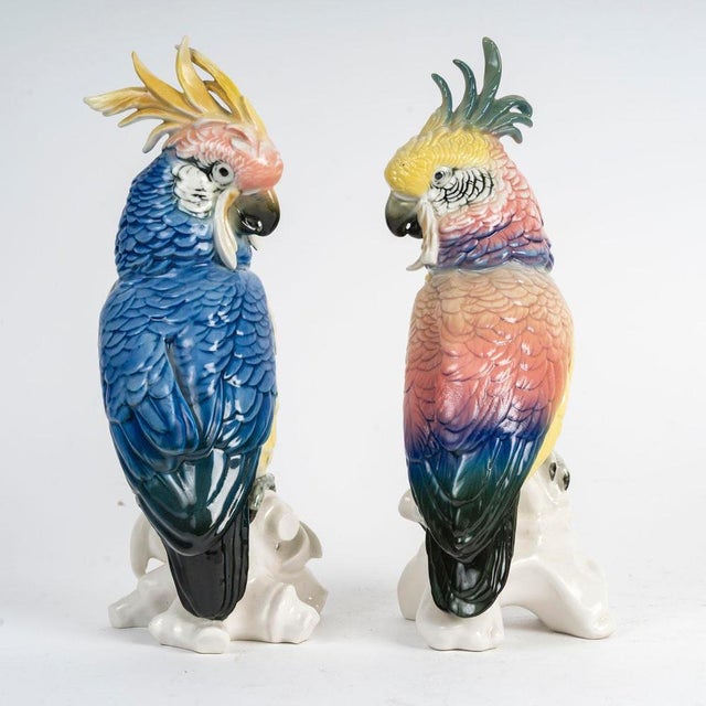 Ceramic Sculptures of Parrots, Early 20th Century, Set of 2 For Sale - Image 7 of 9