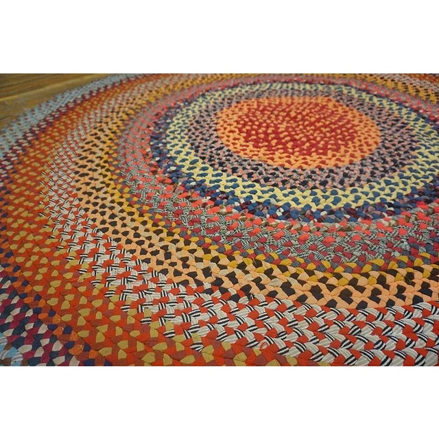 1930s Multi Background Wtih Folk Art Styles Round Antique American Braided Rug For Sale - Image 10 of 15