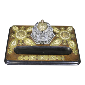 Antique Napoleon III Brass Mounted & Cut Glass Inkwell