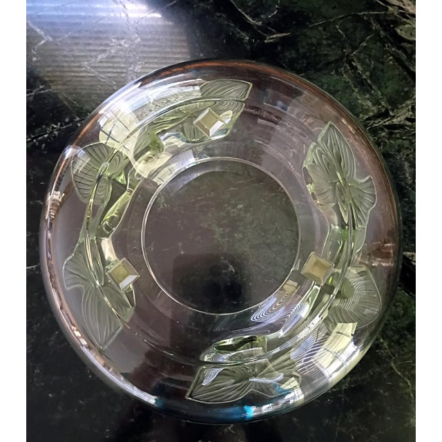 1980s Lalique Lierre Ivy Leaf Crystal Coupe Bowl Centerpiece French Country For Sale - Image 9 of 10