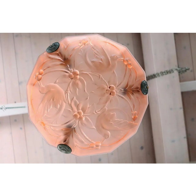 Pink Italian Art Deco Sculptured Glass and Chrome Chandelier in Pink, 1940s For Sale - Image 8 of 18