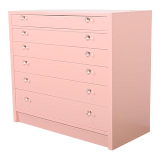 Edward Wormley for Dunbar Mid-Century Modern Pink Lacquered Chest of Drawers, Newly Refinished For Sale