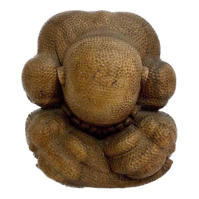 Vintage Carved Wood Sitting Buddha Sculpture For Sale