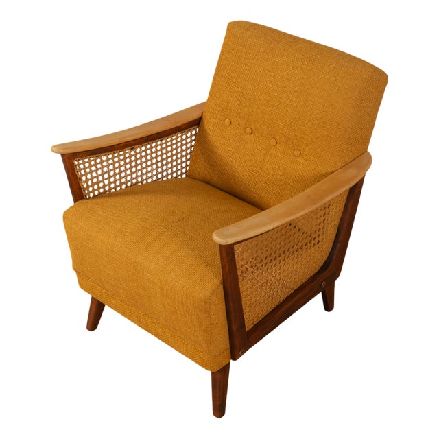 Beech and Rattan Armchair, 1950s For Sale