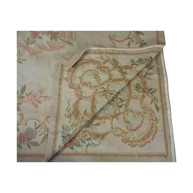 French Provincial Large Antique French Aubusson Floral Tapestry, 96” X 115”, Louis XV Style Rose Bouquet Design For Sale - Image 3 of 5