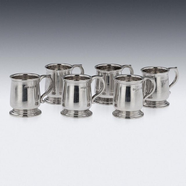 20th Century Silver Tankard Shot Cups from Walker & Hall, 1926, Set of 6 For Sale - Image 3 of 12