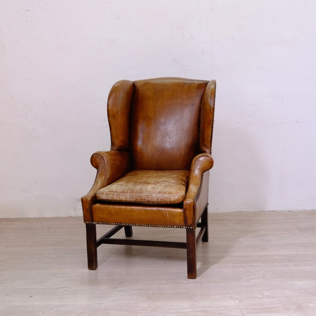 Brown Victorian English Bergere Leather Armchair For Sale - Image 8 of 18