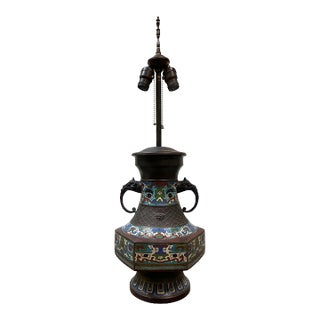 Chinese Dragon Handle Bronze Cloisonné Lamp, Early 20th Century For Sale