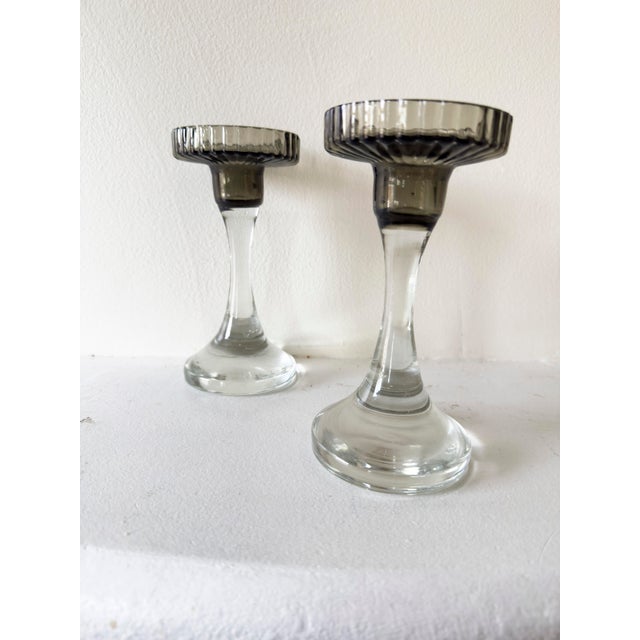 Glass Pair of Early 20th Century Art Deco Glass Candlestick Holders For Sale - Image 7 of 9