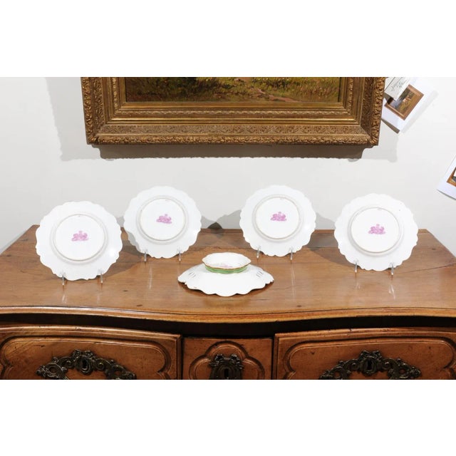 Antique Ridgway Porcelain Compote with Green Rim & Floral Décor For Sale In Atlanta - Image 6 of 9