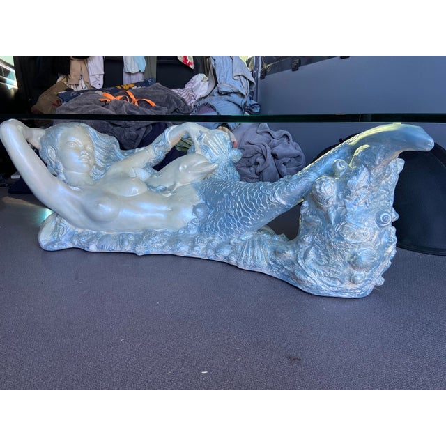 Vintage Mid Century Modern Sculptural Nude Mermaid Coffee Table and Dolphin For Sale - Image 16 of 18