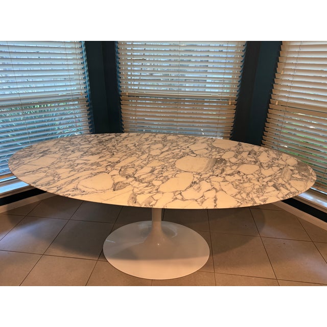 2020s Knoll Saarinen 72” Oval Arabescato Satin Table For Sale - Image 5 of 6