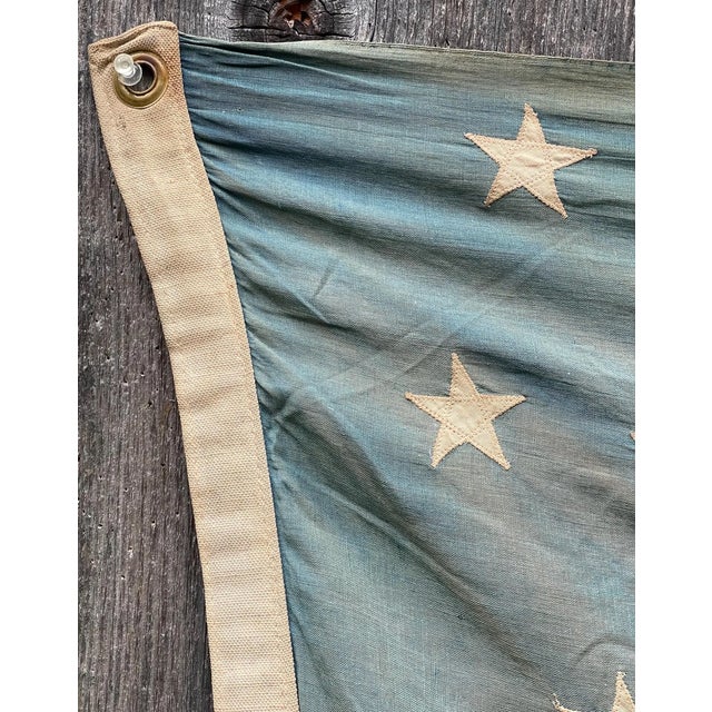 Blue Rare and Fine Antique American Flag 1912 Staggered 48 Stars Beautifully Faded Cotton Sewn Stars For Sale - Image 8 of 9