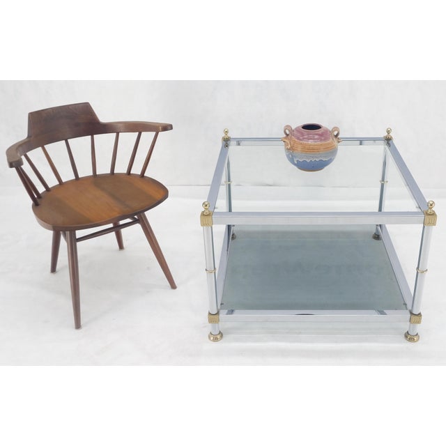 Italian MCM Chrome Brass Smoked Glass 30" Square Side End Lamp Table Stand For Sale - Image 9 of 10