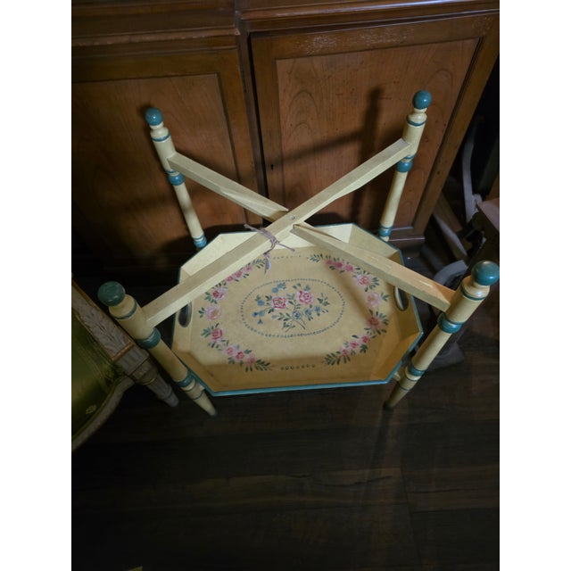 1990s Two Tiered Tray Table With Hand Painted Finish For Sale - Image 5 of 5