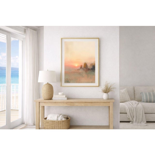Sunset Coastal Seascape Wall Art, Abstract Beach Landscape Print, Pastel Ocean Sunset Art, 24″ × 36″ For Sale - Image 4 of 9
