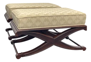 Mahogany Footstools With X Form Base, a Pair, Custom Upholstery, Ottoman, Bench