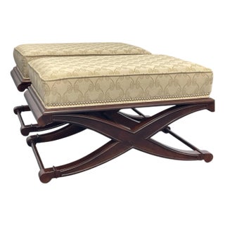 Vintage X-Form Upholstered Ottomans With Nailhead Trim, Pair For Sale