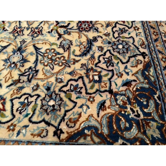 Vintage Persian Nain Area Rug, Hand-Knotted Wool & Silk, Floral Pattern, 4x7, Ivory & Blue For Sale - Image 16 of 17