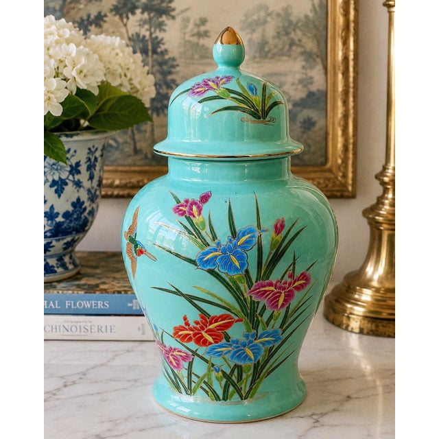 A vibrant vintage Andrea by Sadek lidded ginger jar, crafted in Japan and finished in an exceptional turquoise/aqua glaze....