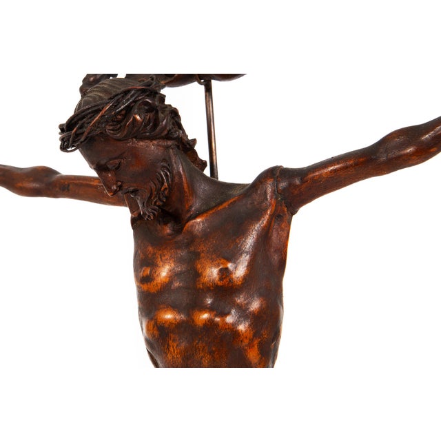 Brown 18th Century Finely Carved Boxwood Corpus Christi on Stand For Sale - Image 8 of 18