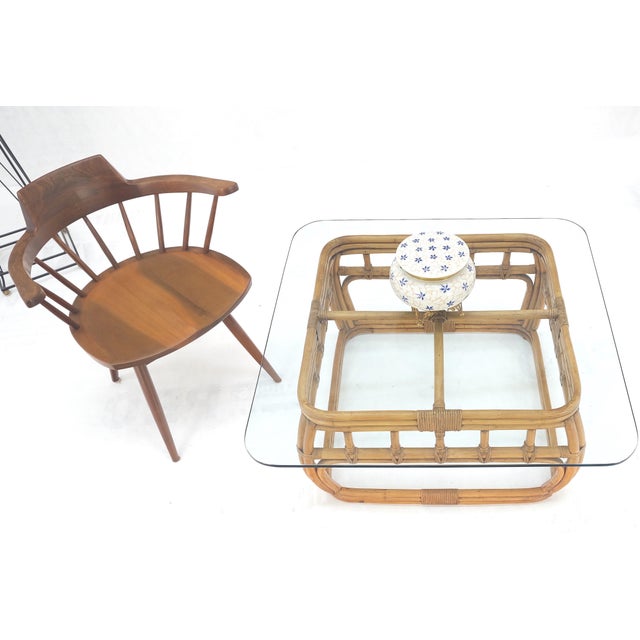 Ficks Reed Bamboo & Reed Square Glass Top Coffee Table c.1970s Mint! For Sale - Image 6 of 11