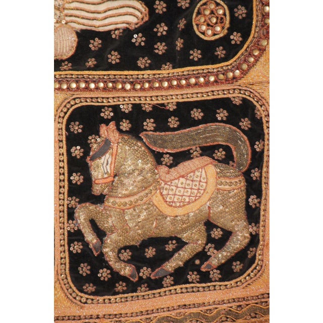 Vintage Burmese Kalaga Tapestry Pillow Cover Warrior and Horses 1950s For Sale - Image 4 of 13