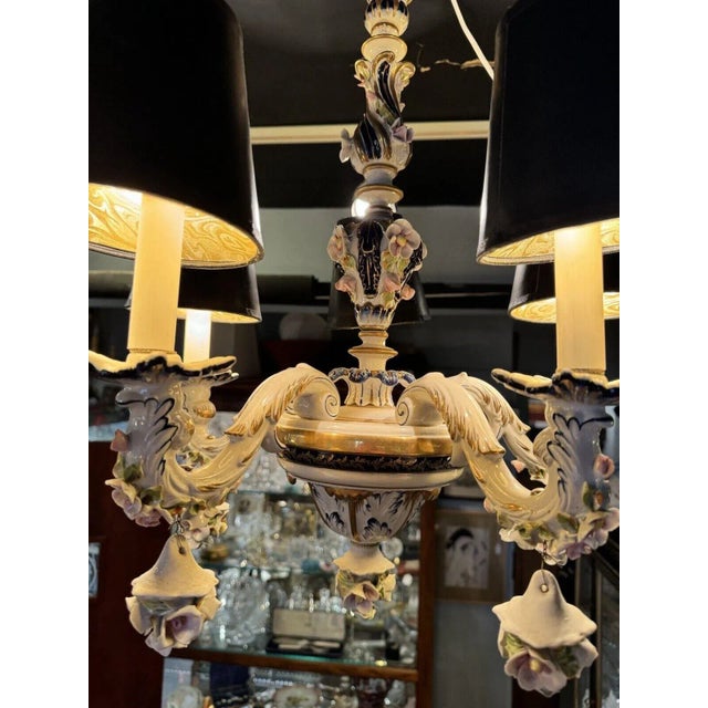 1930s French Hand Painted Porcelain Five Light Chandelier For Sale In Minneapolis - Image 6 of 12