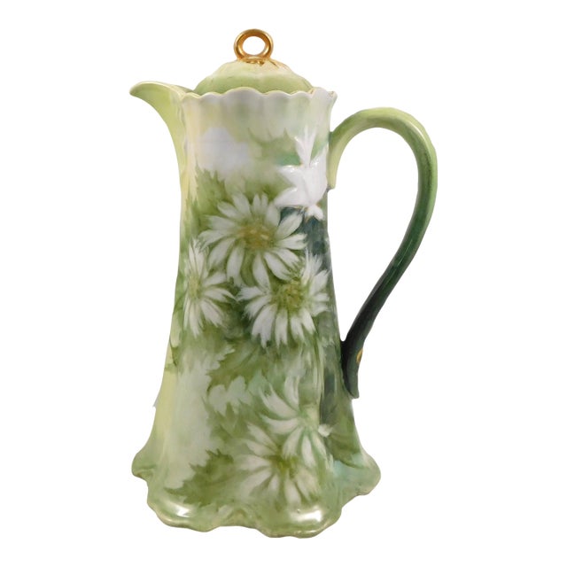 1950s Green Small Chocolate Pot With Daisies For Sale