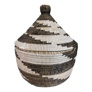 Basket With Lid Senegal West Africa 15" H For Sale