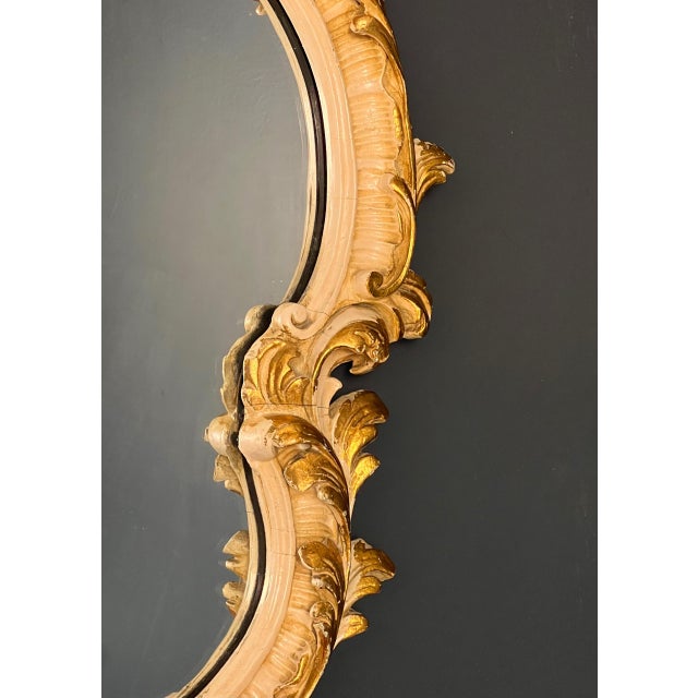 Wood Pair of 19th Century Italian Rococo Style Carved Cream Painted and Giltwood Mirrors For Sale - Image 7 of 15