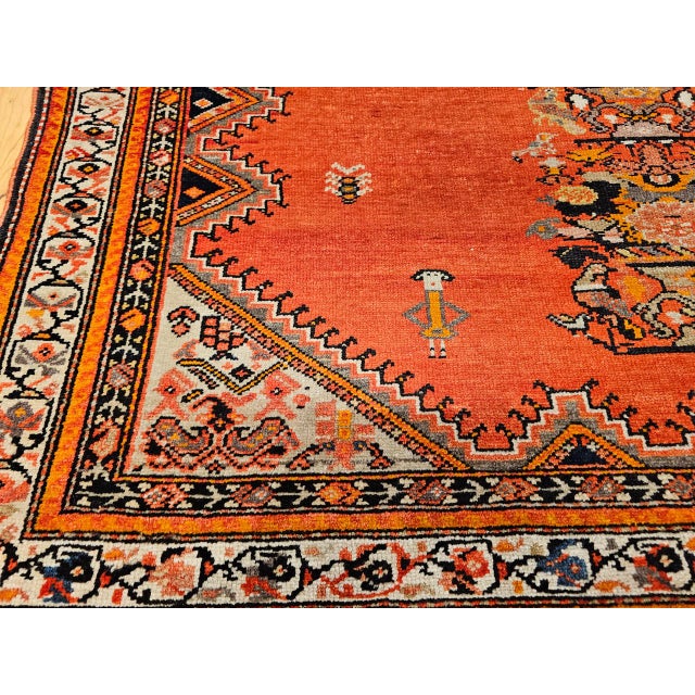 Vintage Persian Malayer Area Rug, Hand-Knotted Wool, Geometric Tribal Pattern, 4x7, Terracotta & Navy For Sale - Image 4 of 18