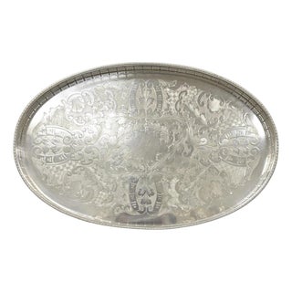 Vintage Viners of Sheffield Edwardian Silver Plated Raised Gallery Oval Tray For Sale