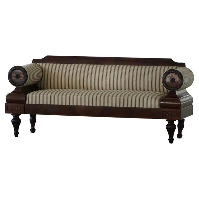 Antique Danish Empire Sofa with Detailed Woodwork and Striped Fabric, 19th Century For Sale - Image 17 of 17