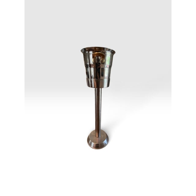 Vintage 1970s Spring Switzerland Inox 18/8 Stainless Steel Champagne Bucket & Pedestal Stand, 28” For Sale - Image 4 of 10