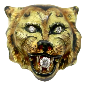 Late 19th Century Victorian 14k Gold Enameled Tiger Pendant With Diamonds