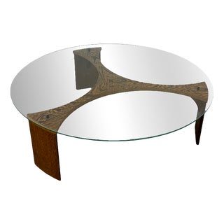 Mid-Century Modernist Round Wenge and Glass Coffee Table, 1960s For Sale