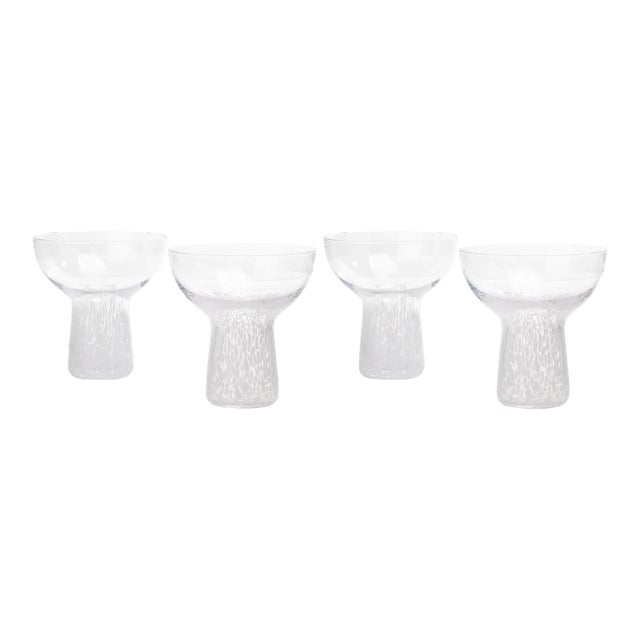 Dottie Clear White Dots Handblown Cocktail Glass - Set of 4 For Sale