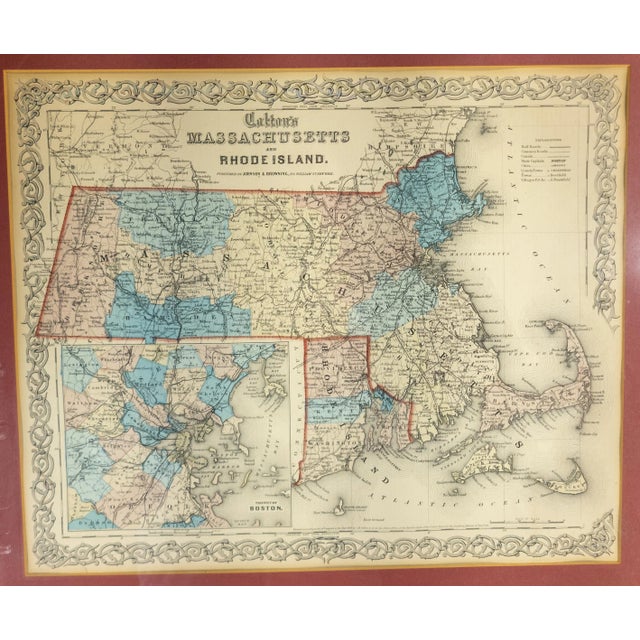 19th Century American Lithograph Map of Massachusetts and Rhode Island For Sale - Image 4 of 12