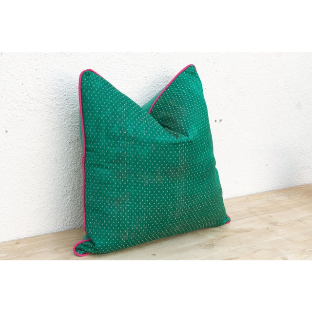 Indian Kasa Green Dotted Ahir Handloom Pillow For Sale - Image 3 of 6