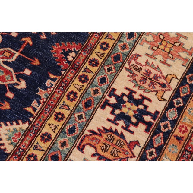 Southwestern Super Kazak Blue/Beige Wool Rug - 8'3'' X 9'11'' For Sale In New York - Image 6 of 10