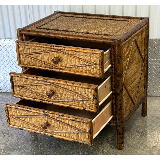 English Late 20th Century Burnt Cane and Faux Bamboo Chest / Nightstand For Sale - Image 3 of 10
