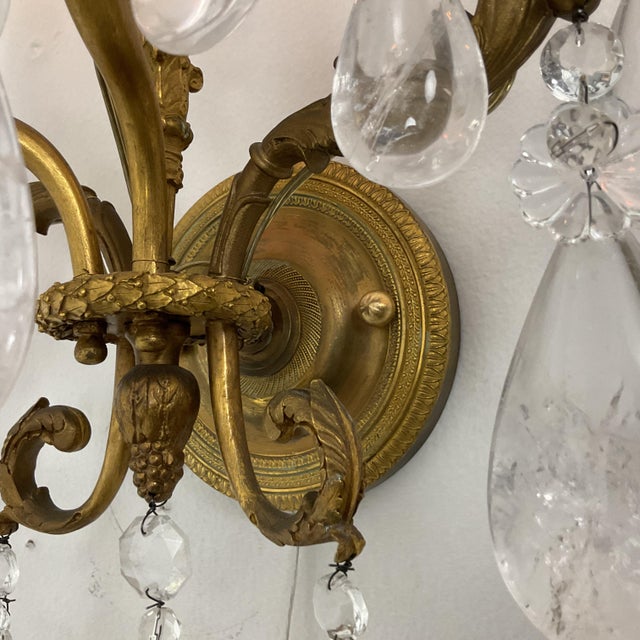 Late 19th Century Electrified French Bronze Wall Sconces With Rock Crystal - a Pair For Sale - Image 10 of 16