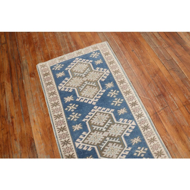 Textile Vintage Denim Blue Geometric Turkish Runner - 2'4" x 11'10" For Sale - Image 7 of 9